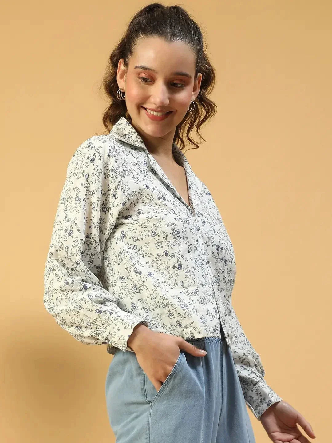 White Cotton Crop Shirt