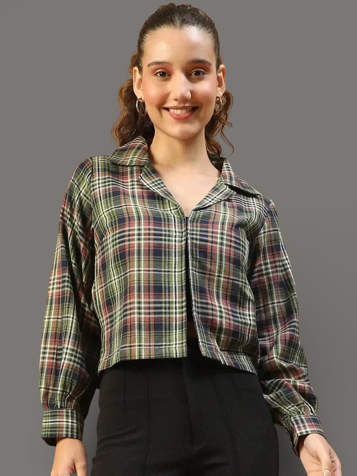 Multicolor Check Print Crop Shirt