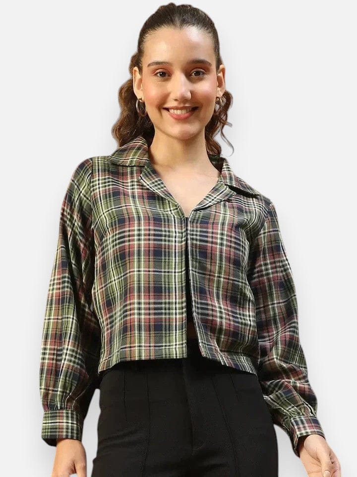 Multicolor Check Print Crop Shirt