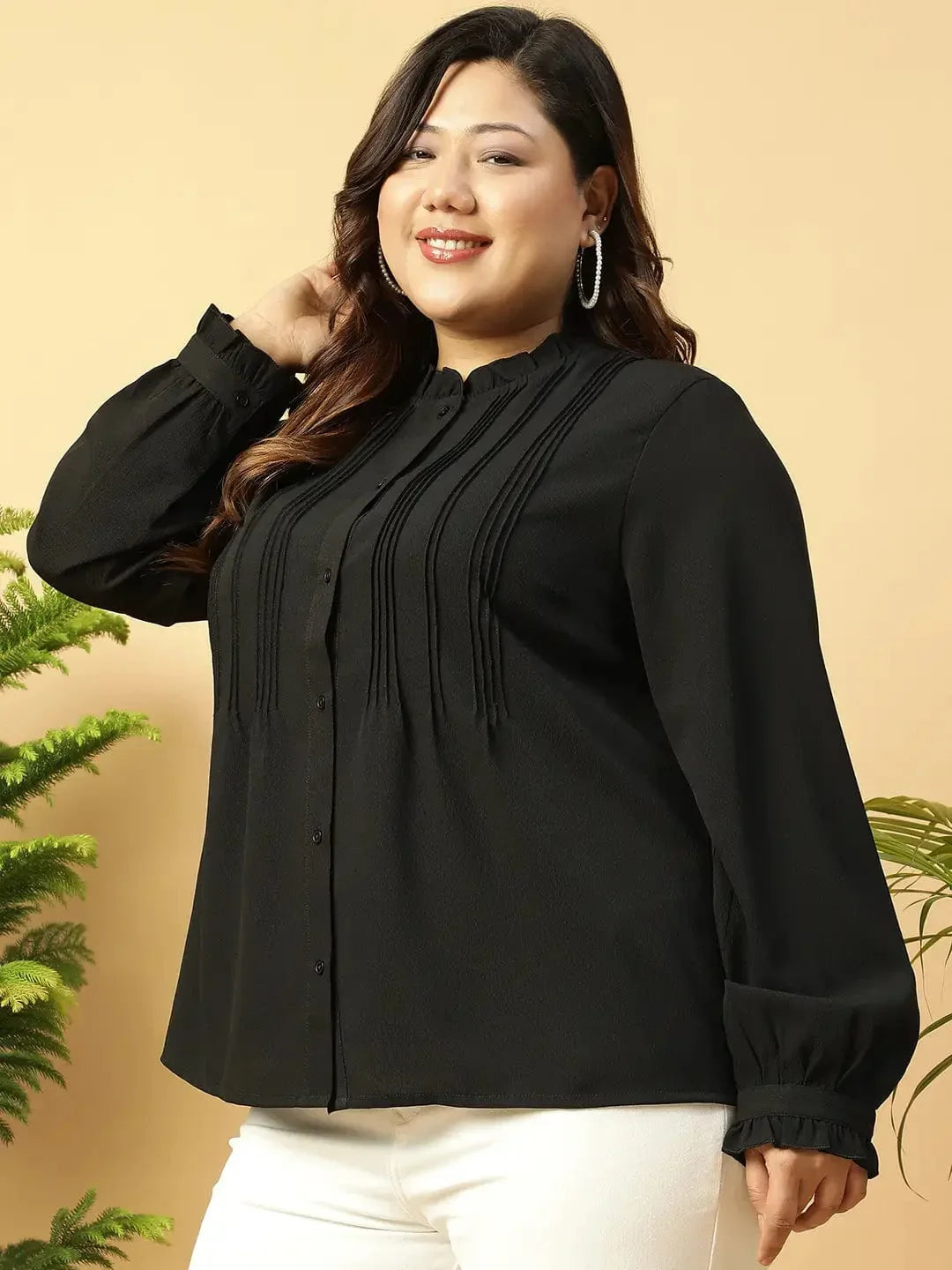 zone-black-long-sleeve-button-down-plus-size-women-shirt
