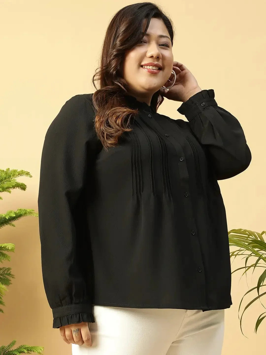 zone-black-long-sleeve-button-down-plus-size-women-shirt