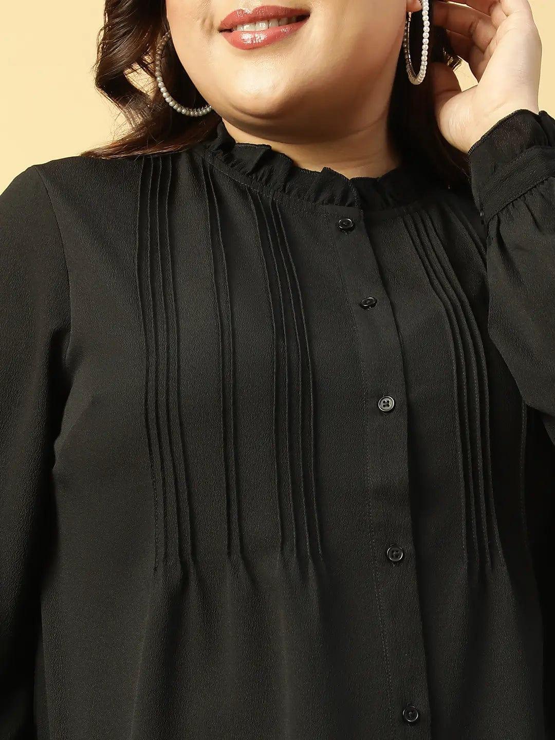 zone-black-long-sleeve-button-down-plus-size-women-shirt