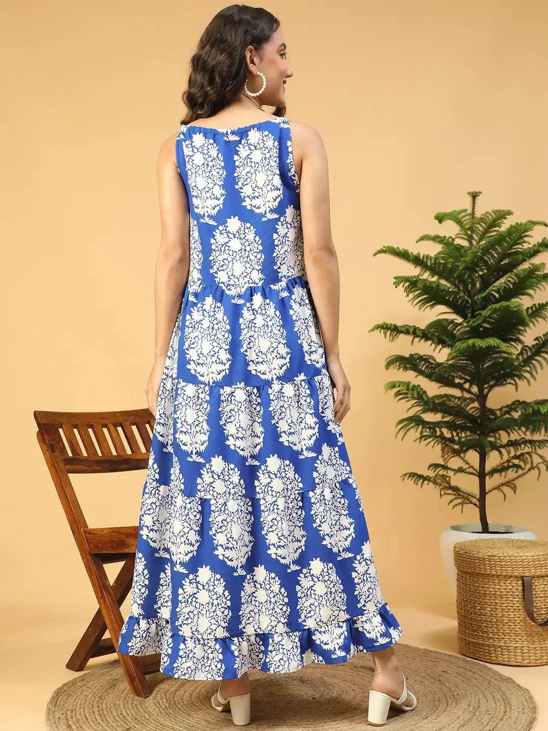 Blue Strap Print Dress