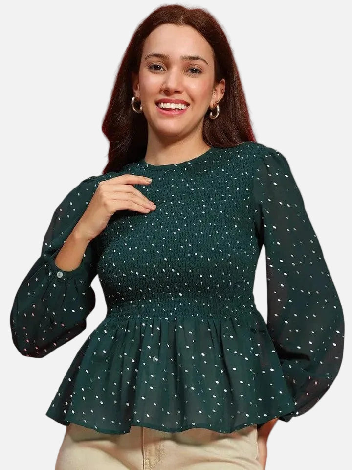 Women Green Foil Print Crop Top