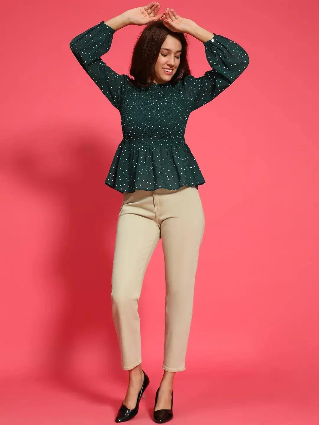 Women Green Foil Print Crop Top