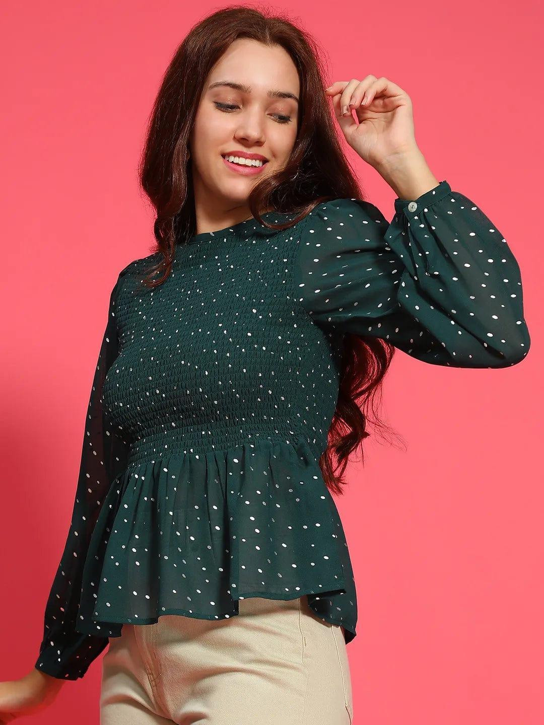 Women Green Foil Print Crop Top