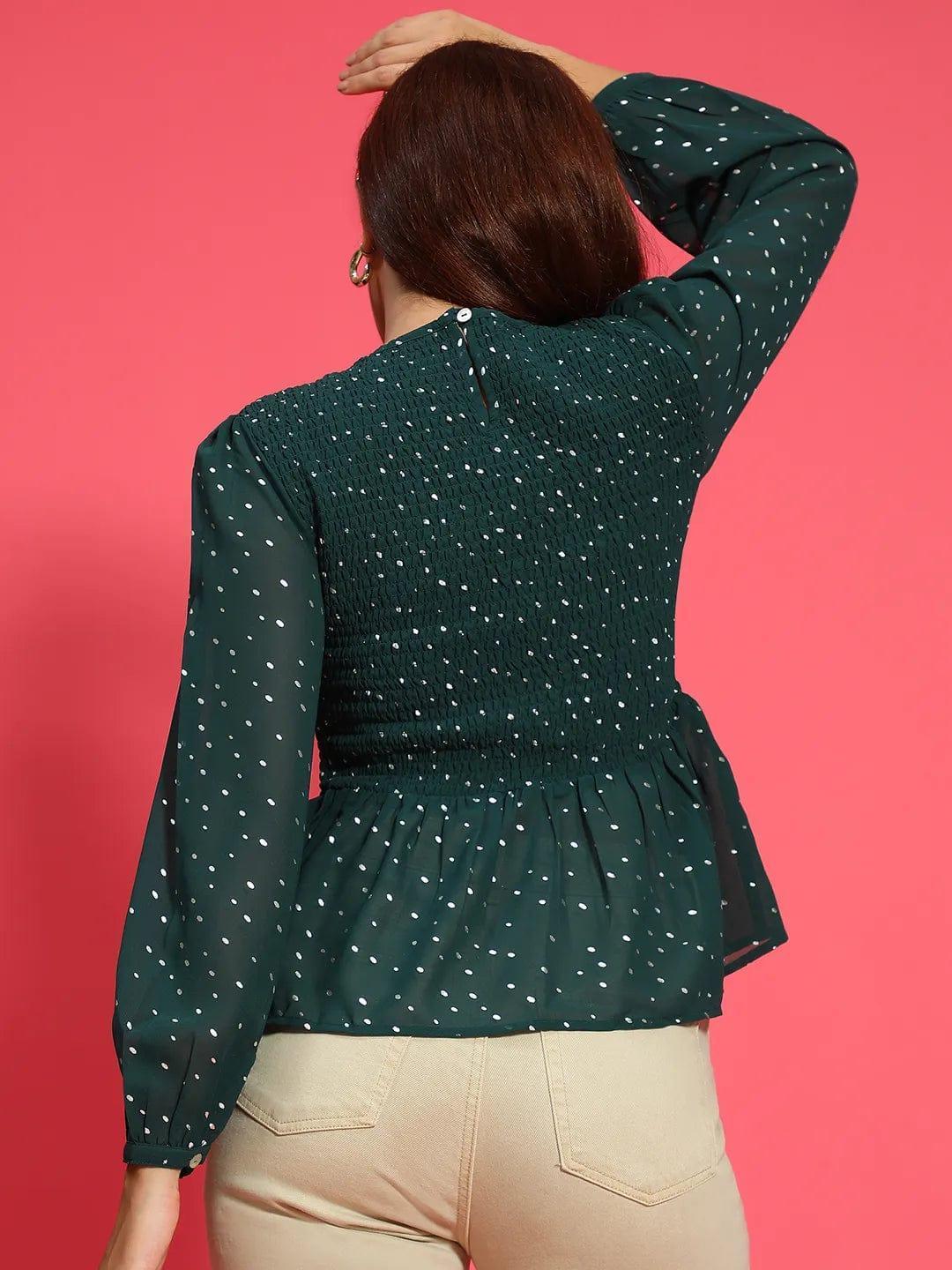 Women Green Foil Print Crop Top