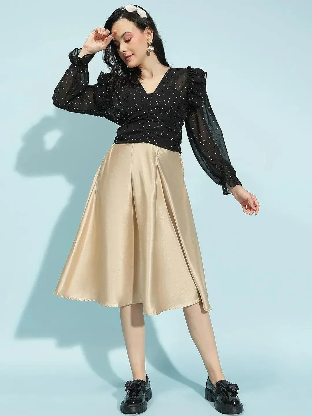 Big Black Long Sleeve Ruffle Detail Women Crop Top - oxolloxo