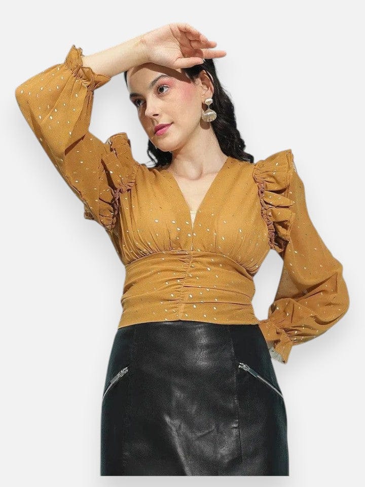 Mustard Foil Print Crop Top