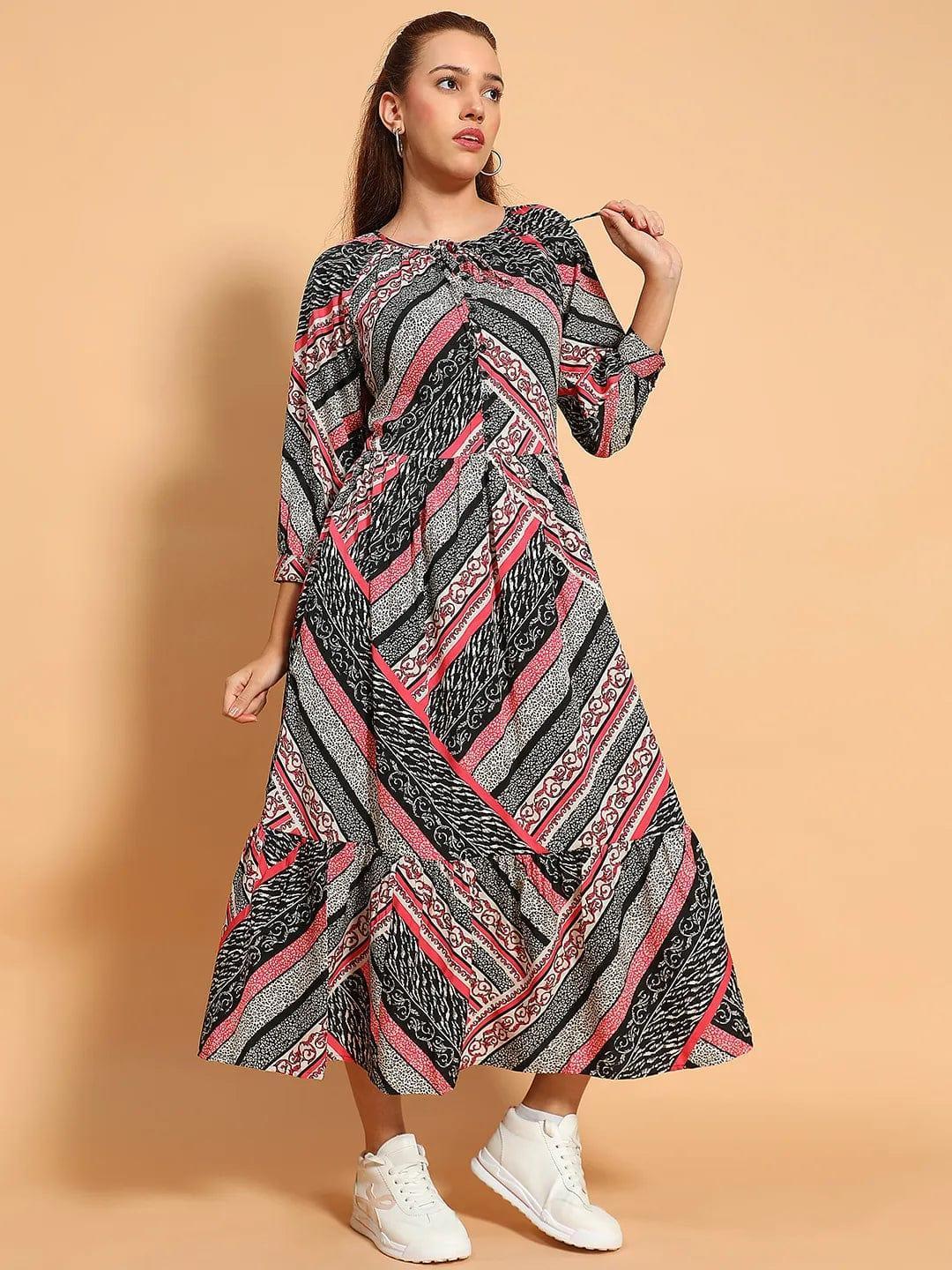 Multicolor Floral Print Long Sleeve Women Maxi Dress - oxolloxo