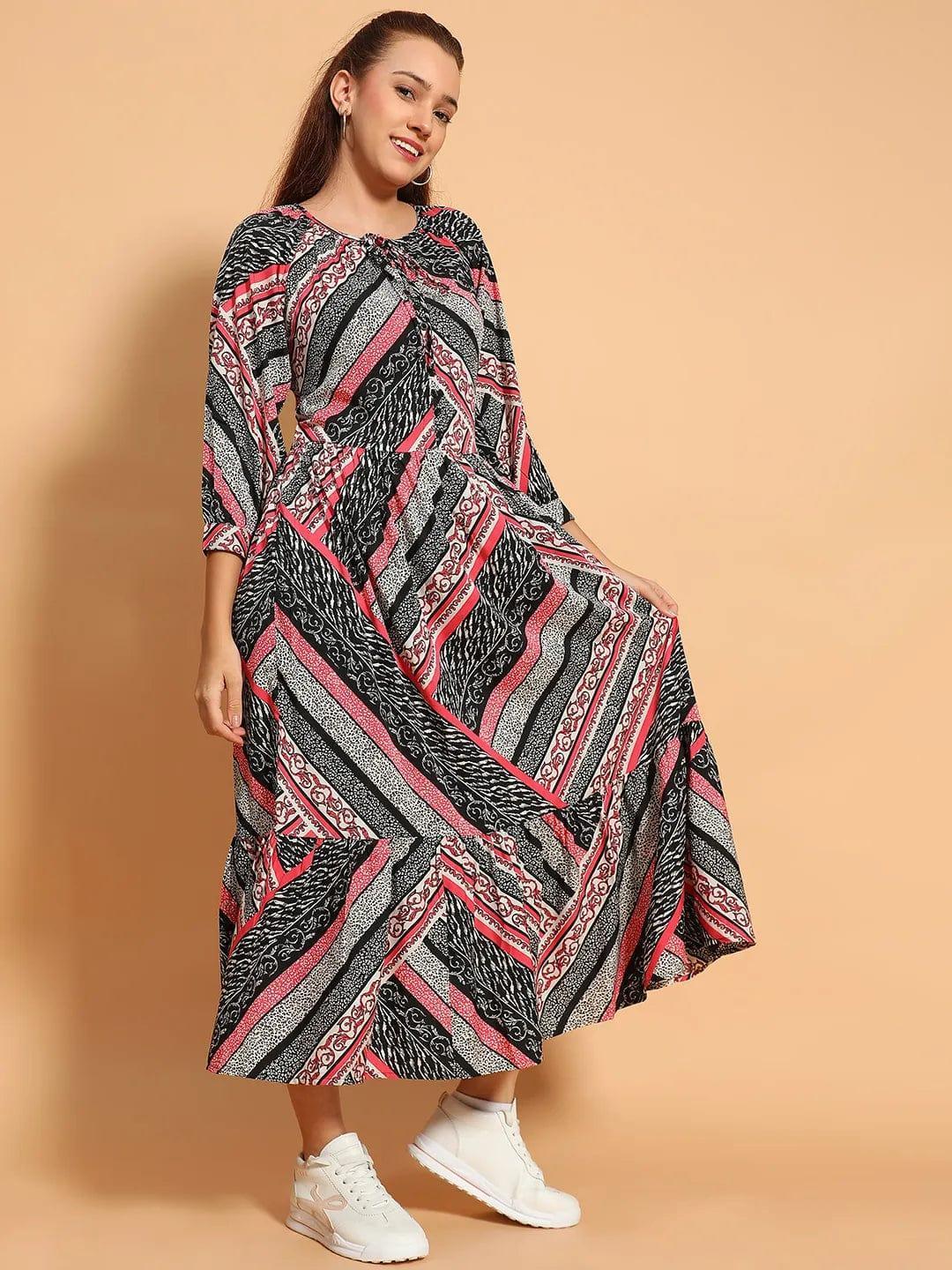 Multicolor Floral Print Long Sleeve Women Maxi Dress - oxolloxo