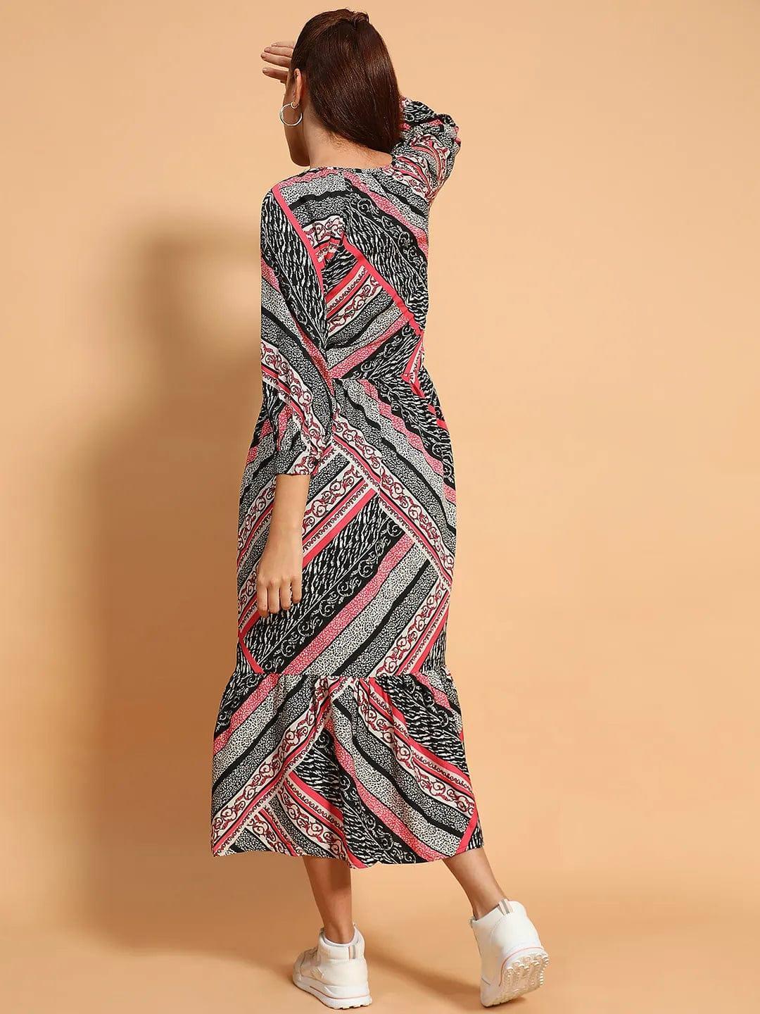 Multicolor Floral Print Long Sleeve Women Maxi Dress - oxolloxo