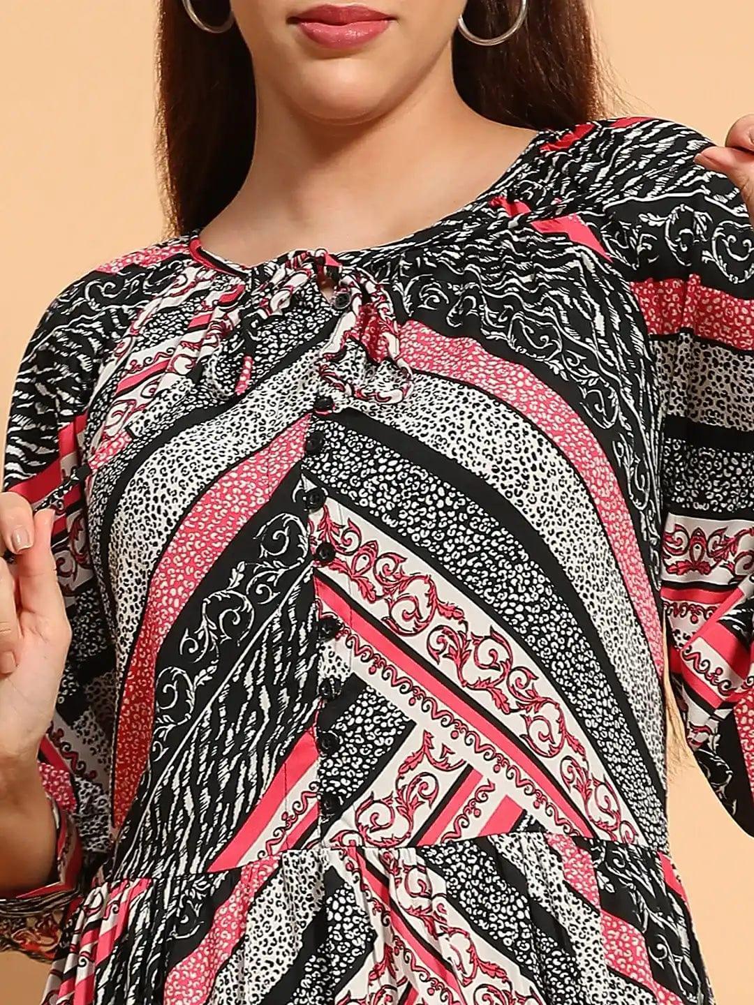 Multicolor Floral Print Long Sleeve Women Maxi Dress - oxolloxo