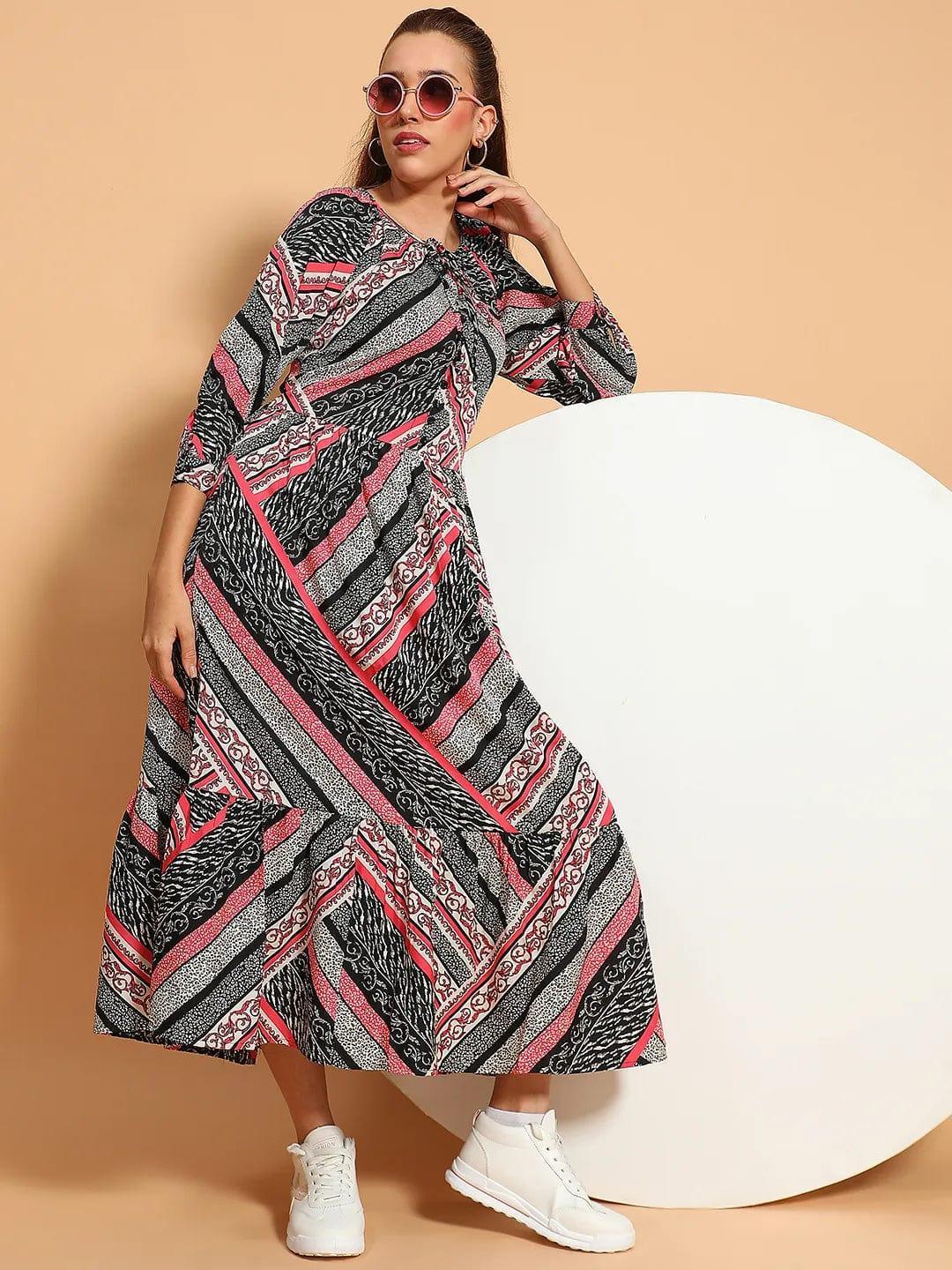 Multicolor Floral Print Long Sleeve Women Maxi Dress - oxolloxo