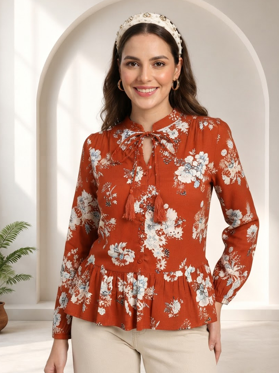 Rust Floral Top