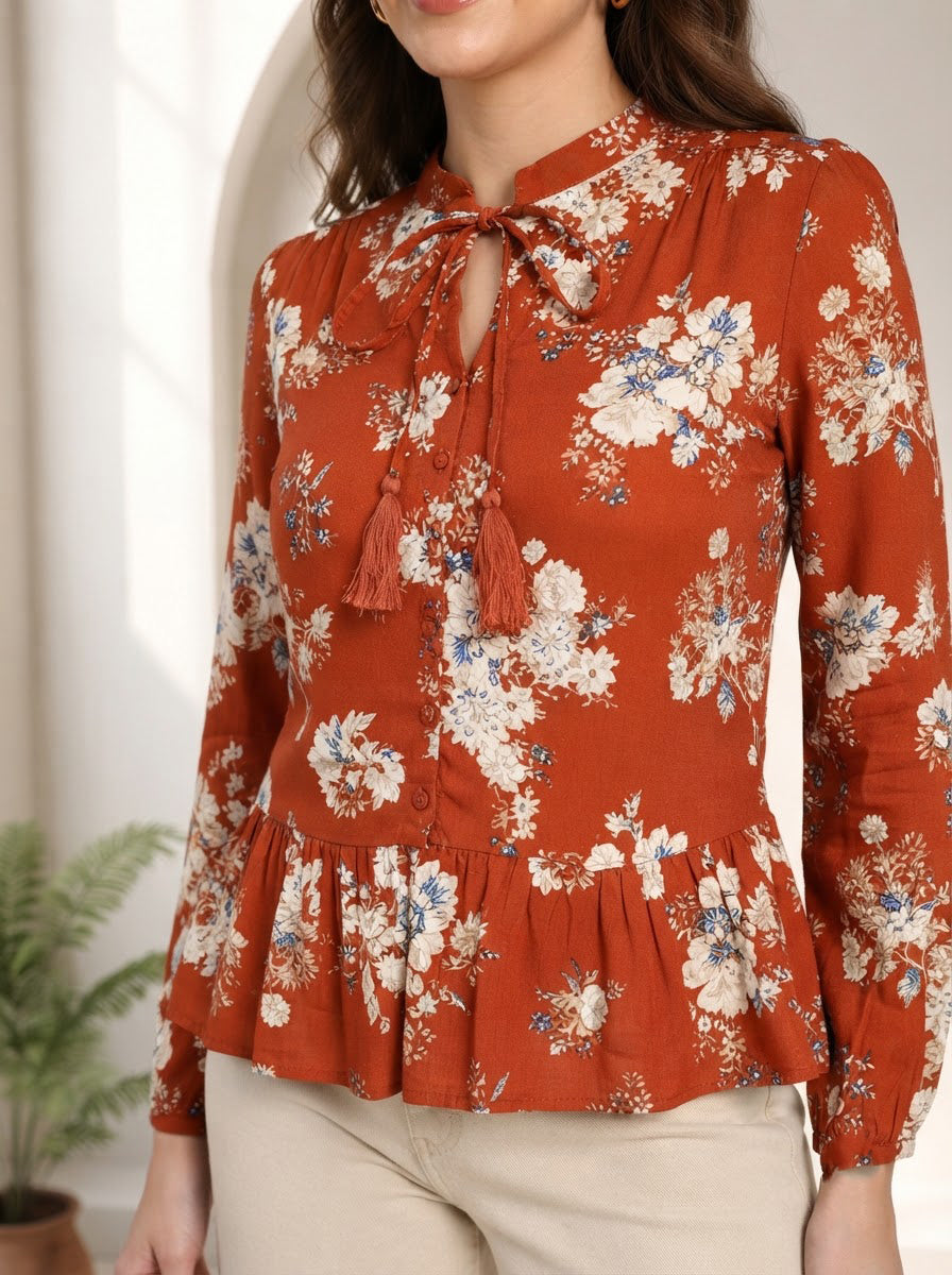 Rust Floral Top