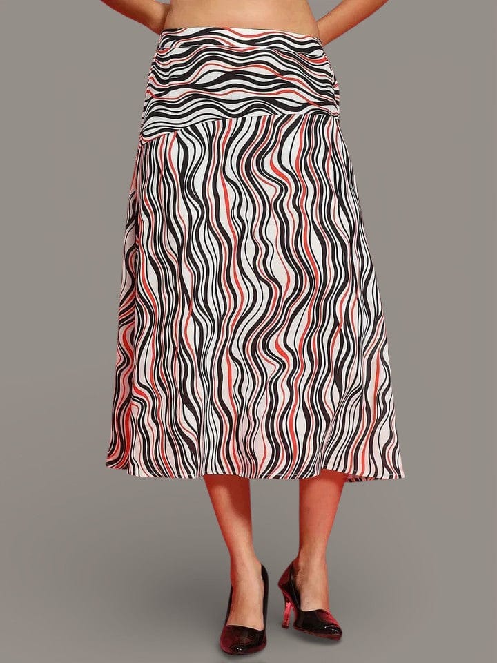 Multicolor Printed Elasticated Women Flare Skirt   oxolloxo