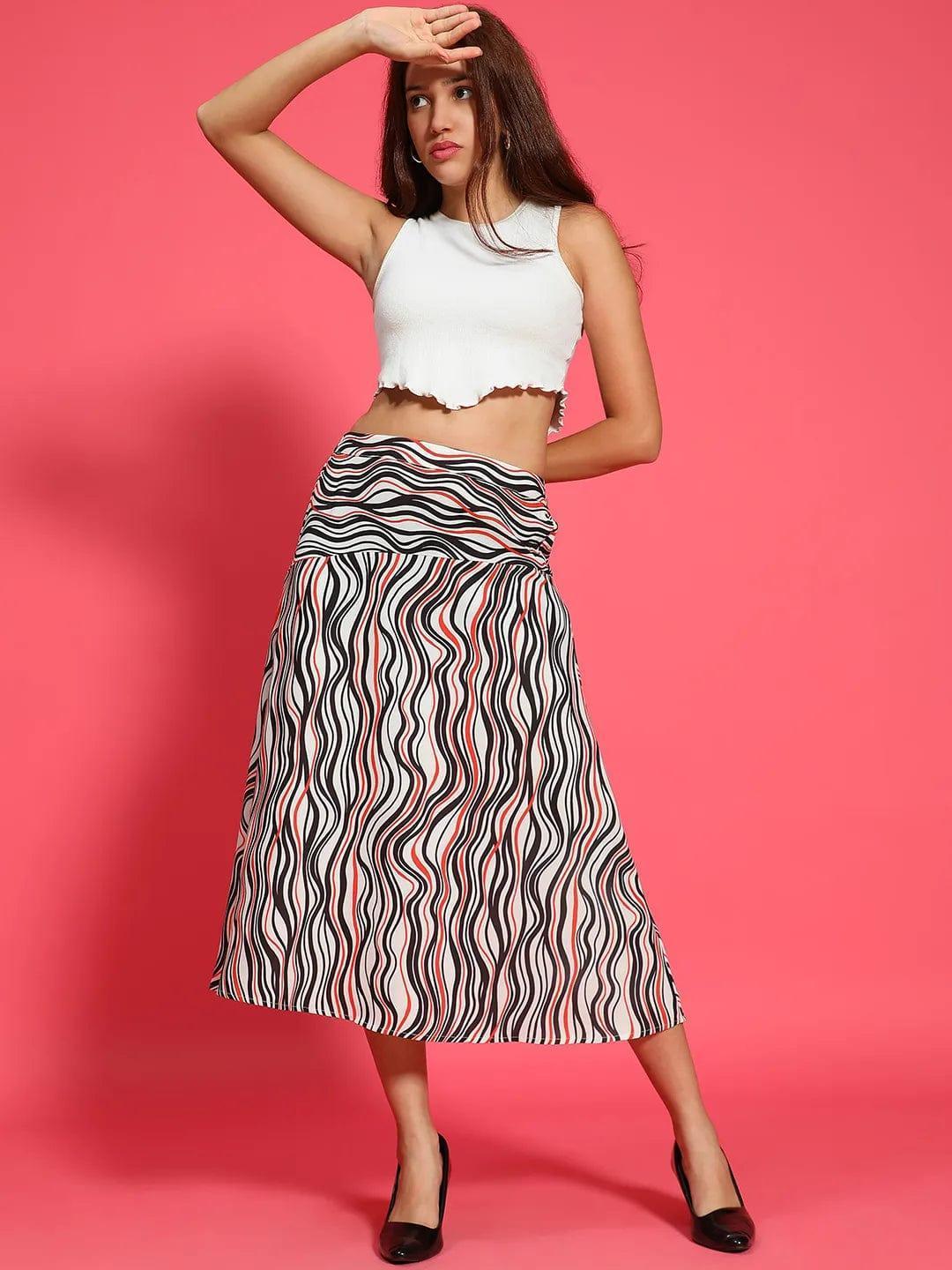Multicolor Printed Elasticated Women Flare Skirt   oxolloxo