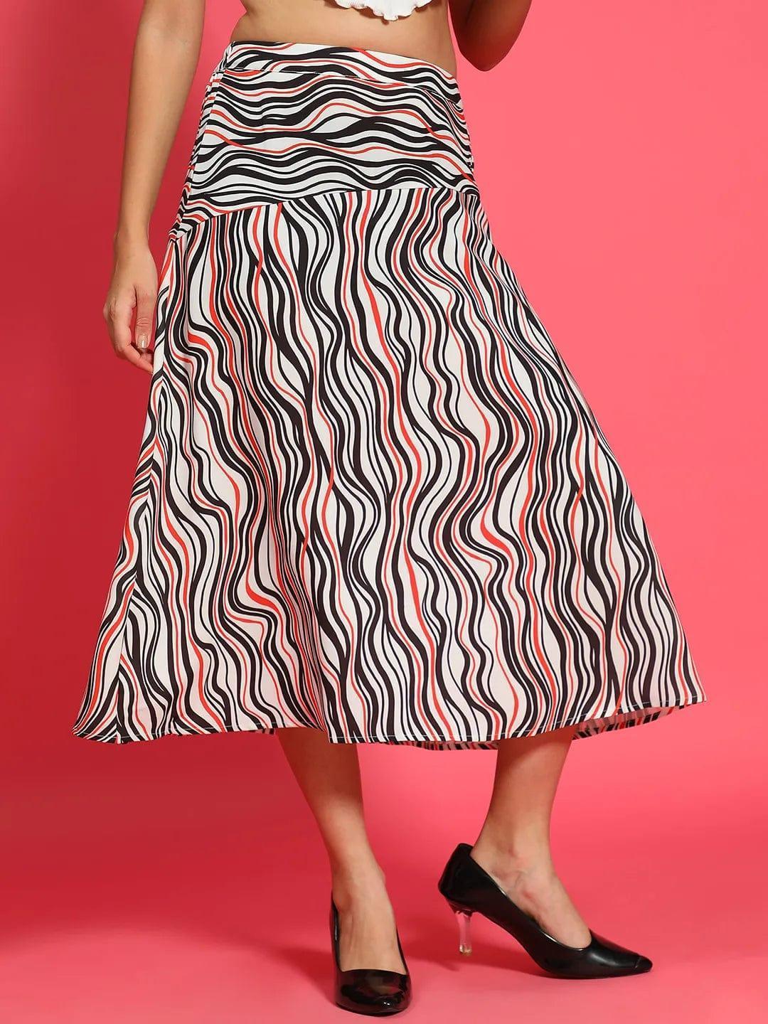 Multicolor Printed Elasticated Women Flare Skirt   oxolloxo
