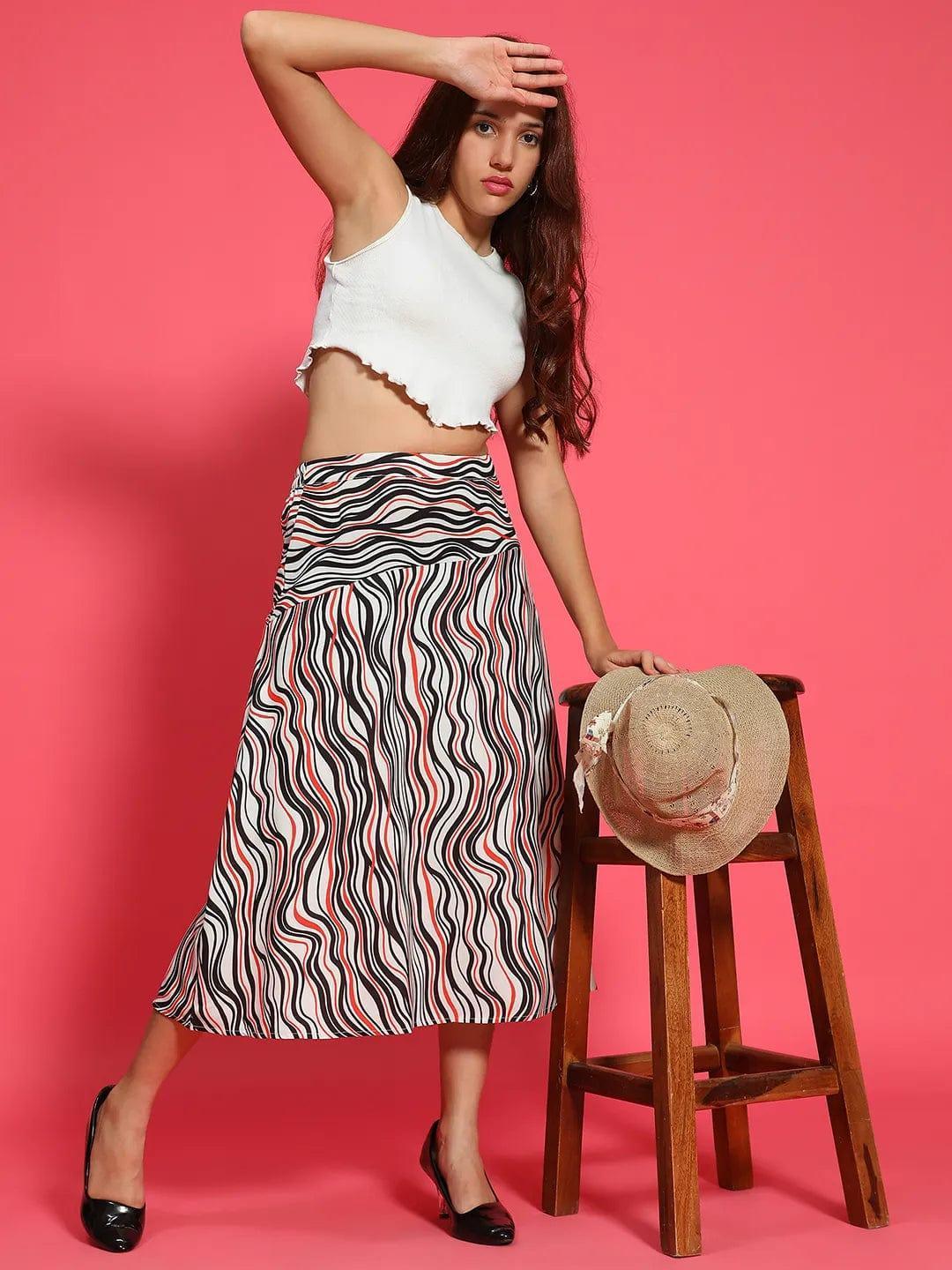 Multicolor Printed Elasticated Women Flare Skirt   oxolloxo