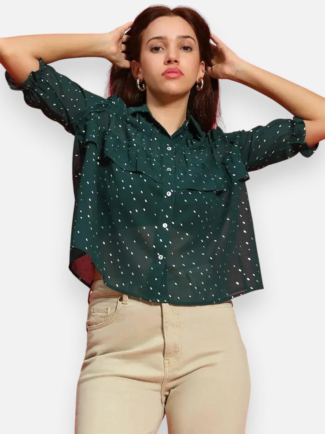 Green Foil Print Polyester Shirt