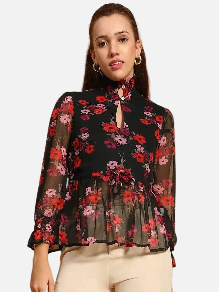 Black Floral Printed Top