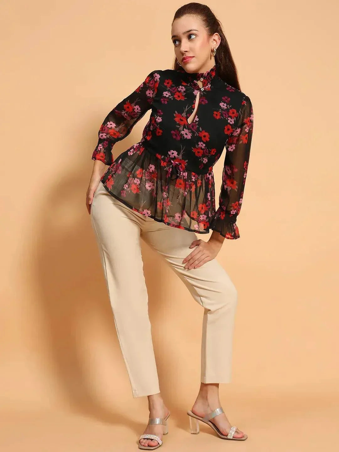 Black Floral Printed Top