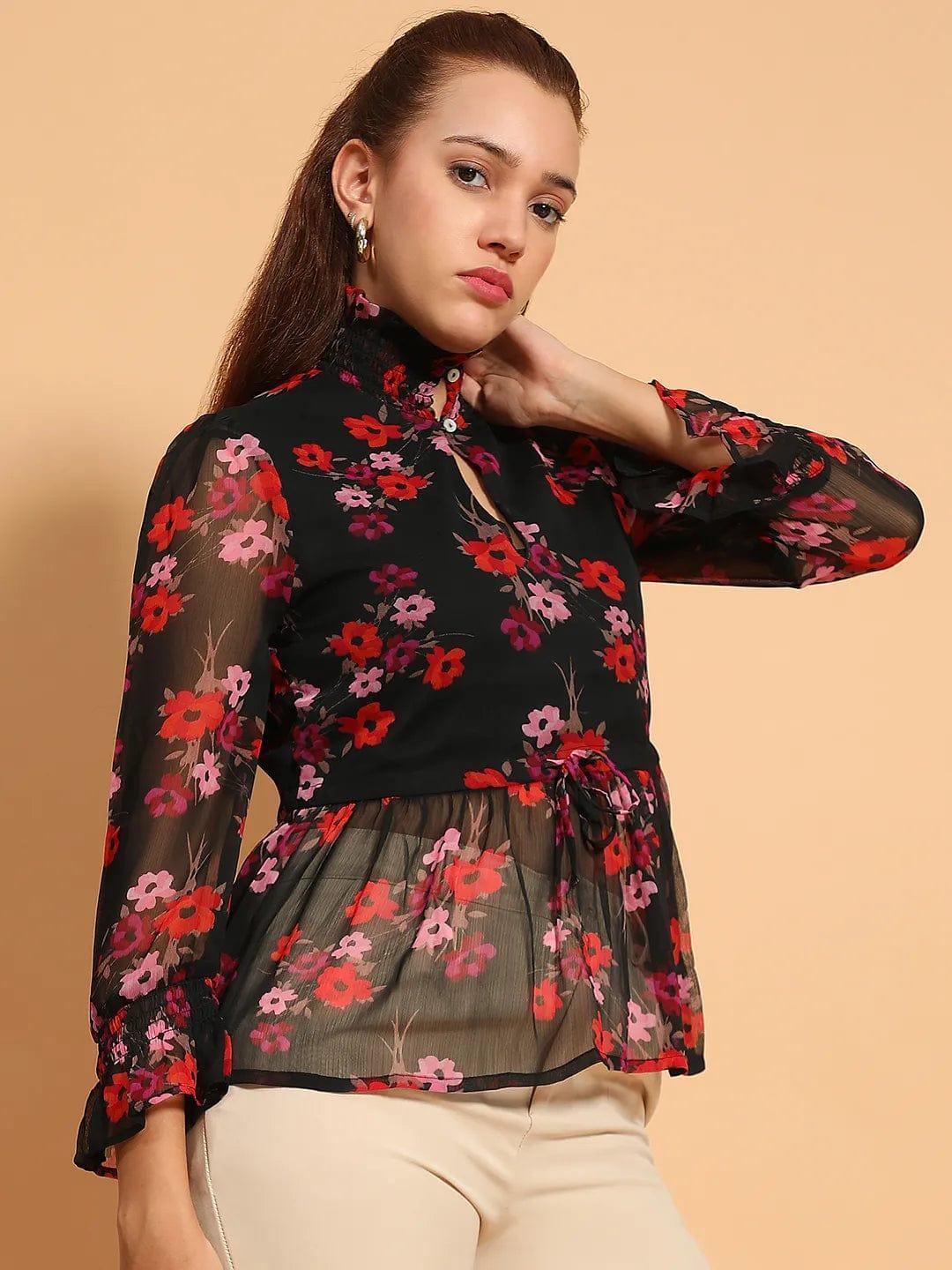 Black Floral Printed Top