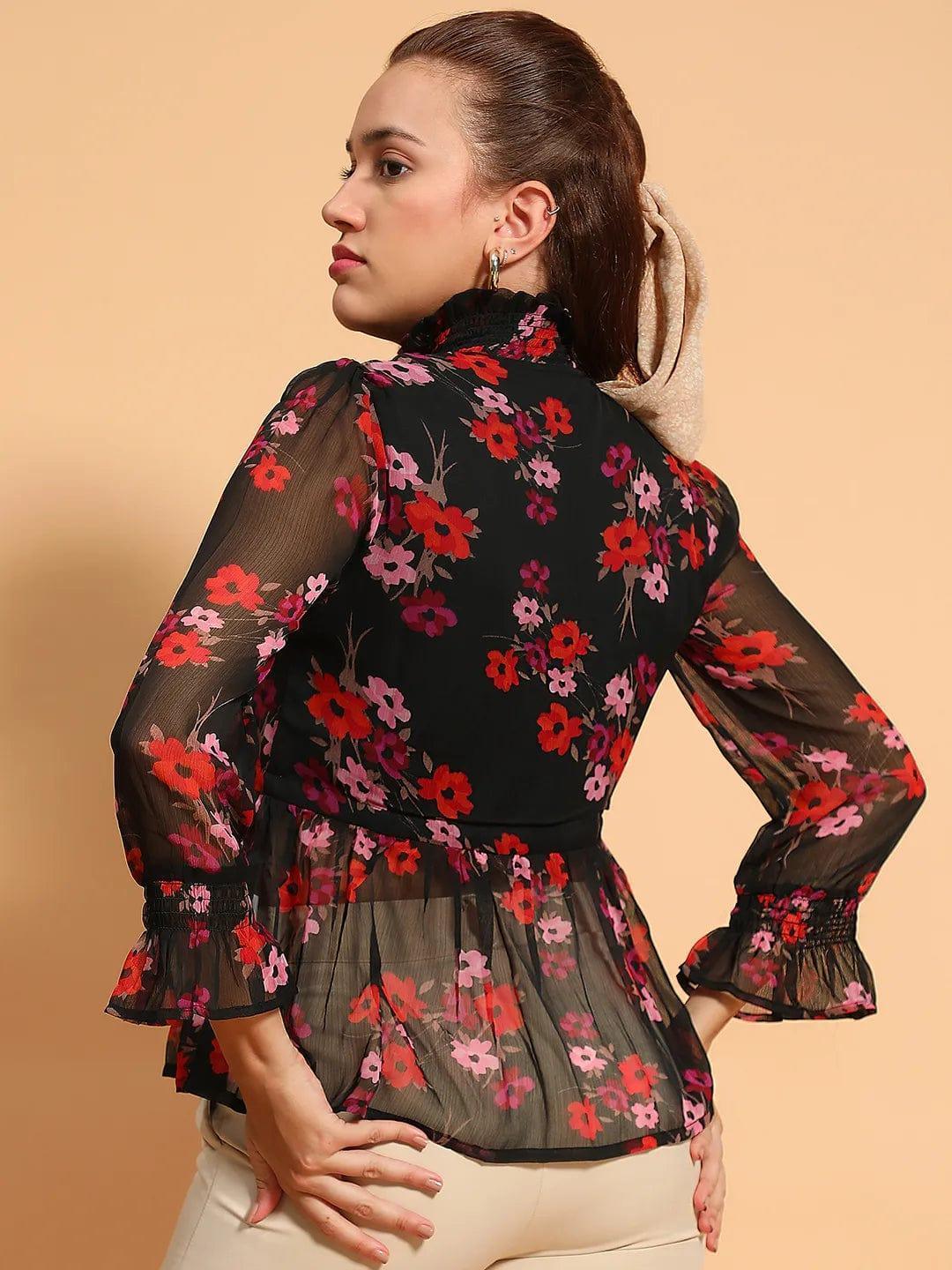 Black Floral Printed Top