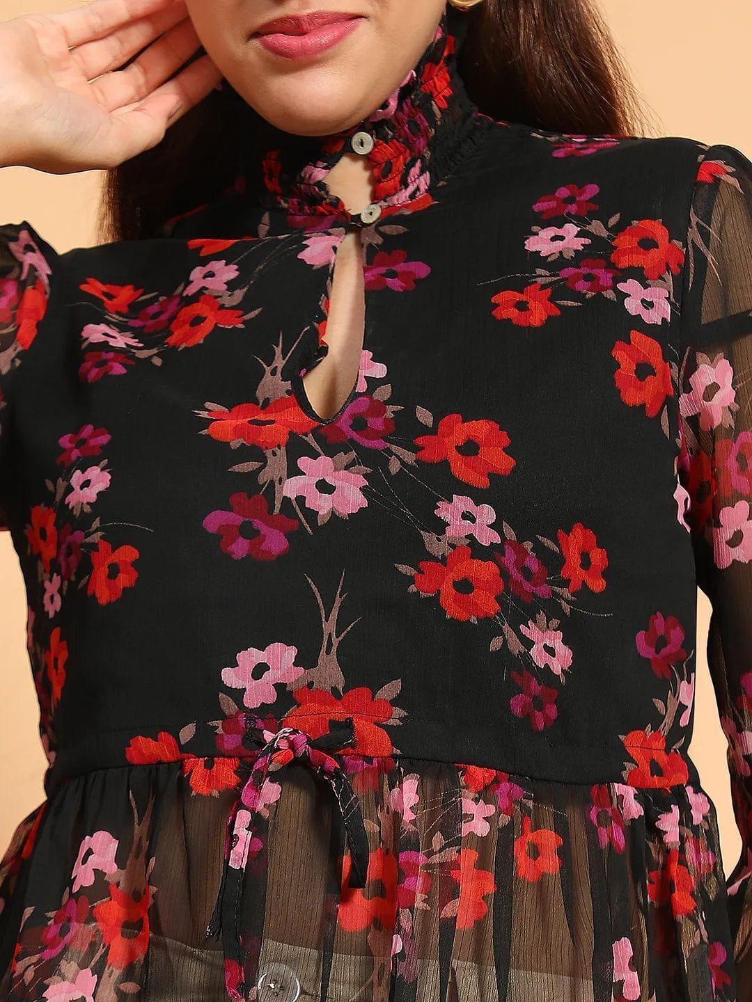 Black Floral Printed Top