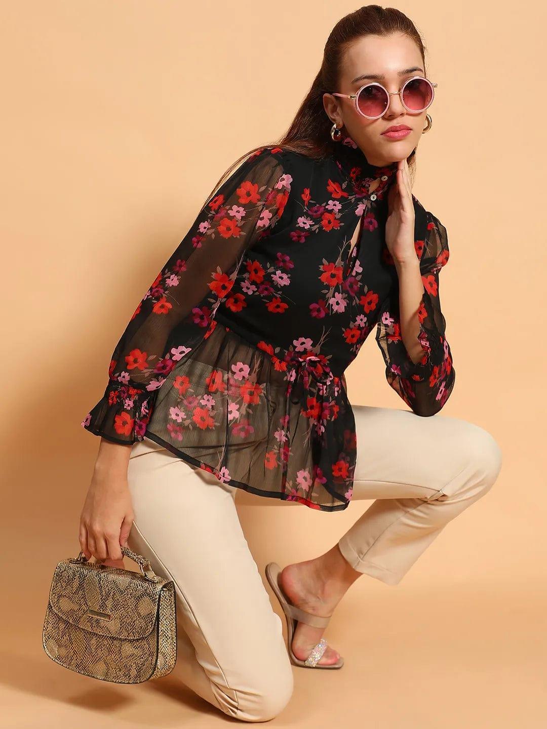 Black Floral Printed Top