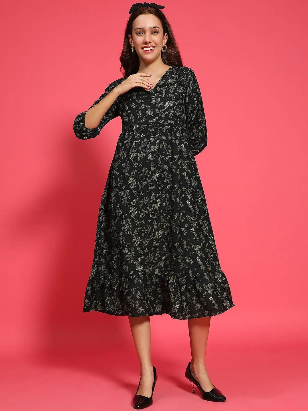 Green Floral Viscose Dress