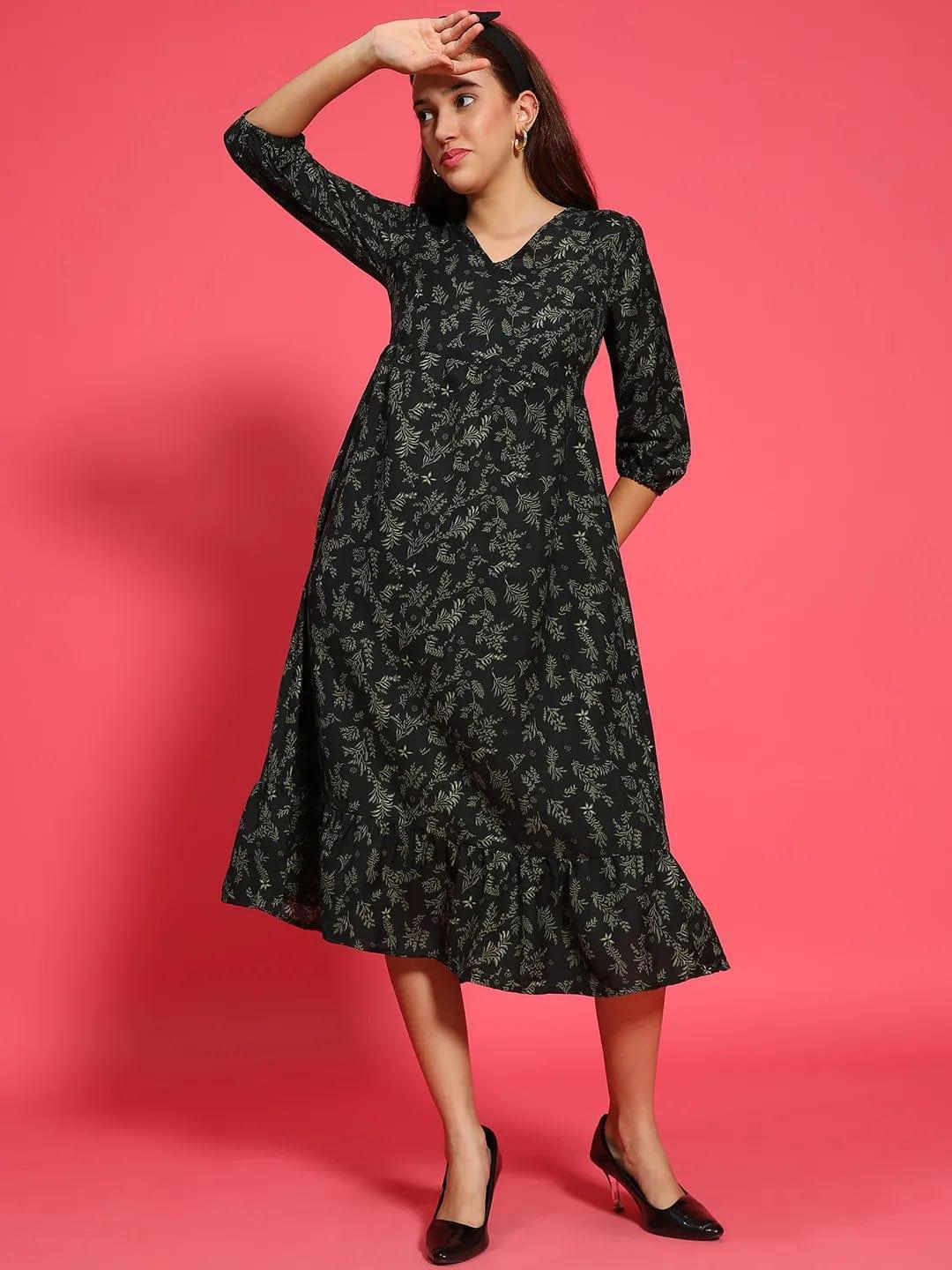 Green Floral Viscose Dress