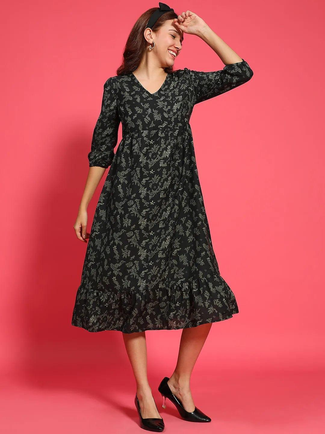 Green Floral Viscose Dress