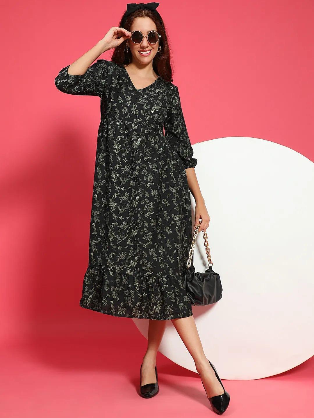 Green Floral Viscose Dress