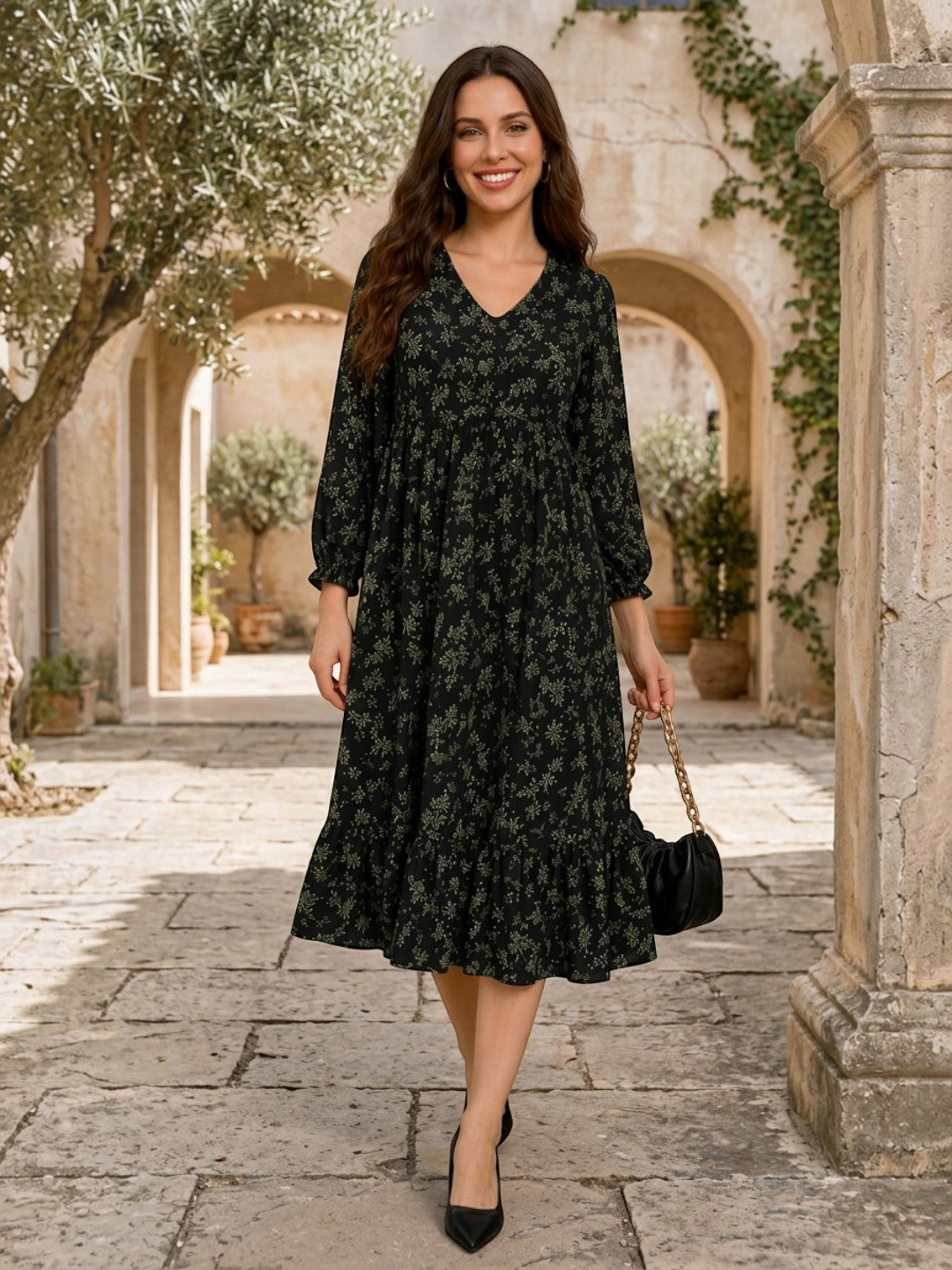 Green Floral Viscose Dress