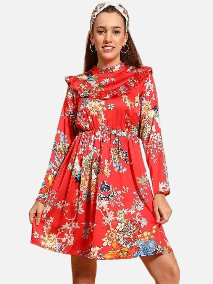 Red Floral Print Dress