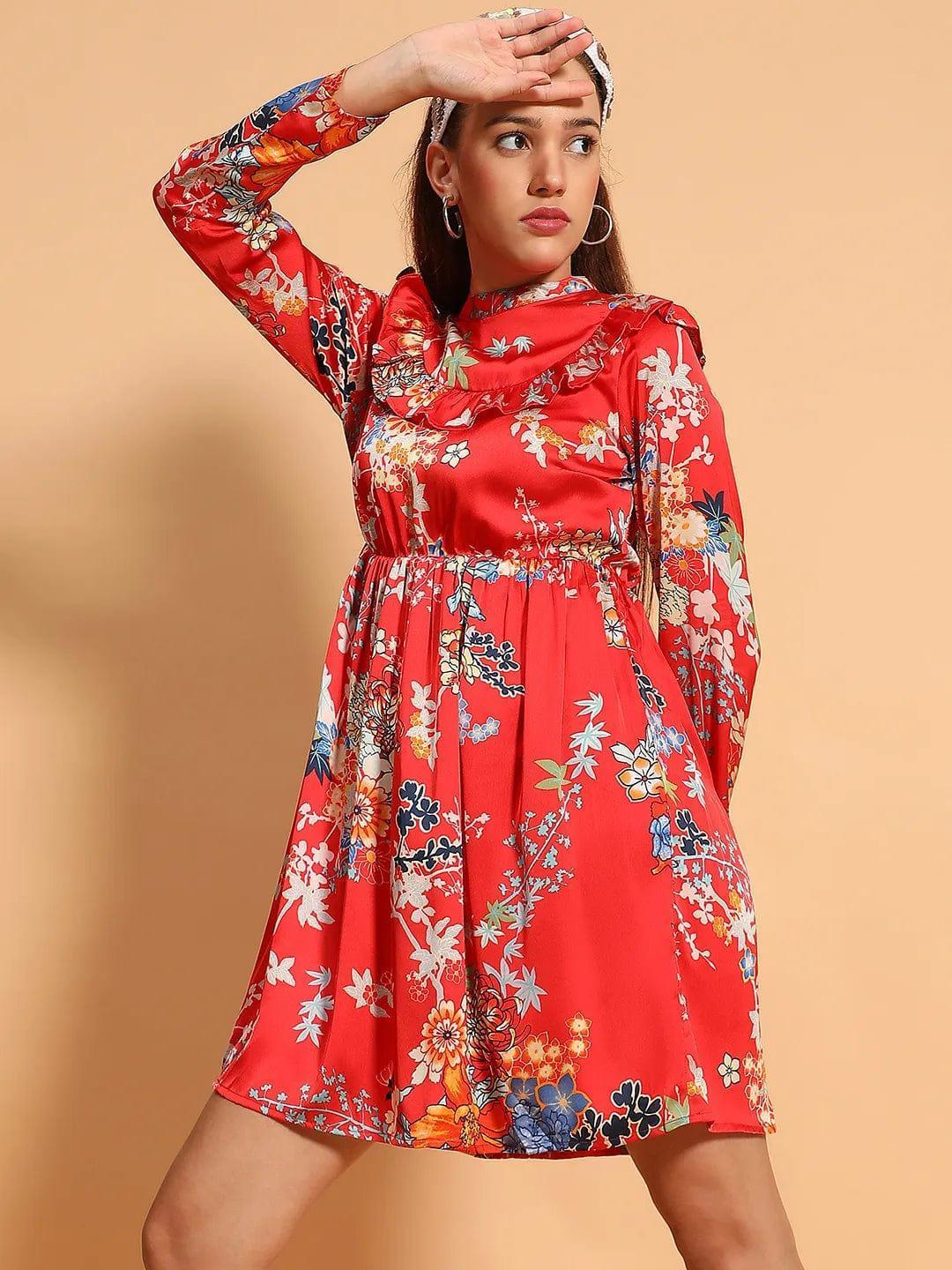 Red Floral Print Dress