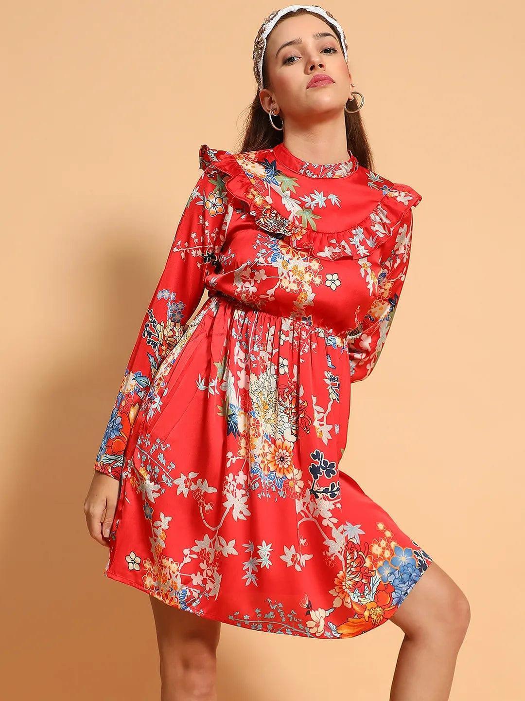 Red Floral Print Dress