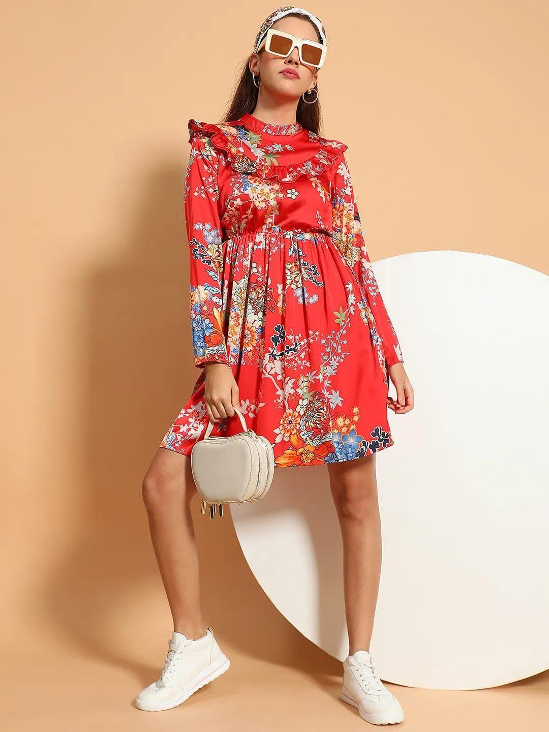Red Floral Print Dress