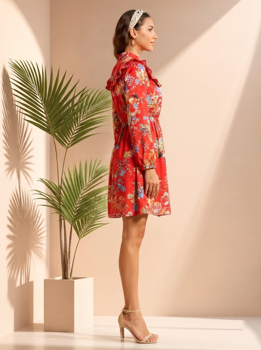 Red Floral Print Dress