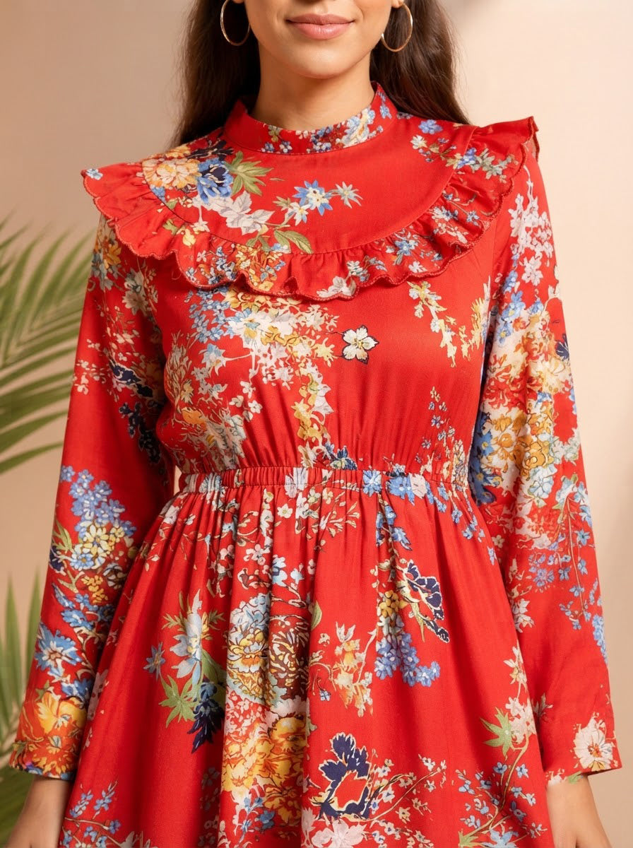 Red Floral Print Dress