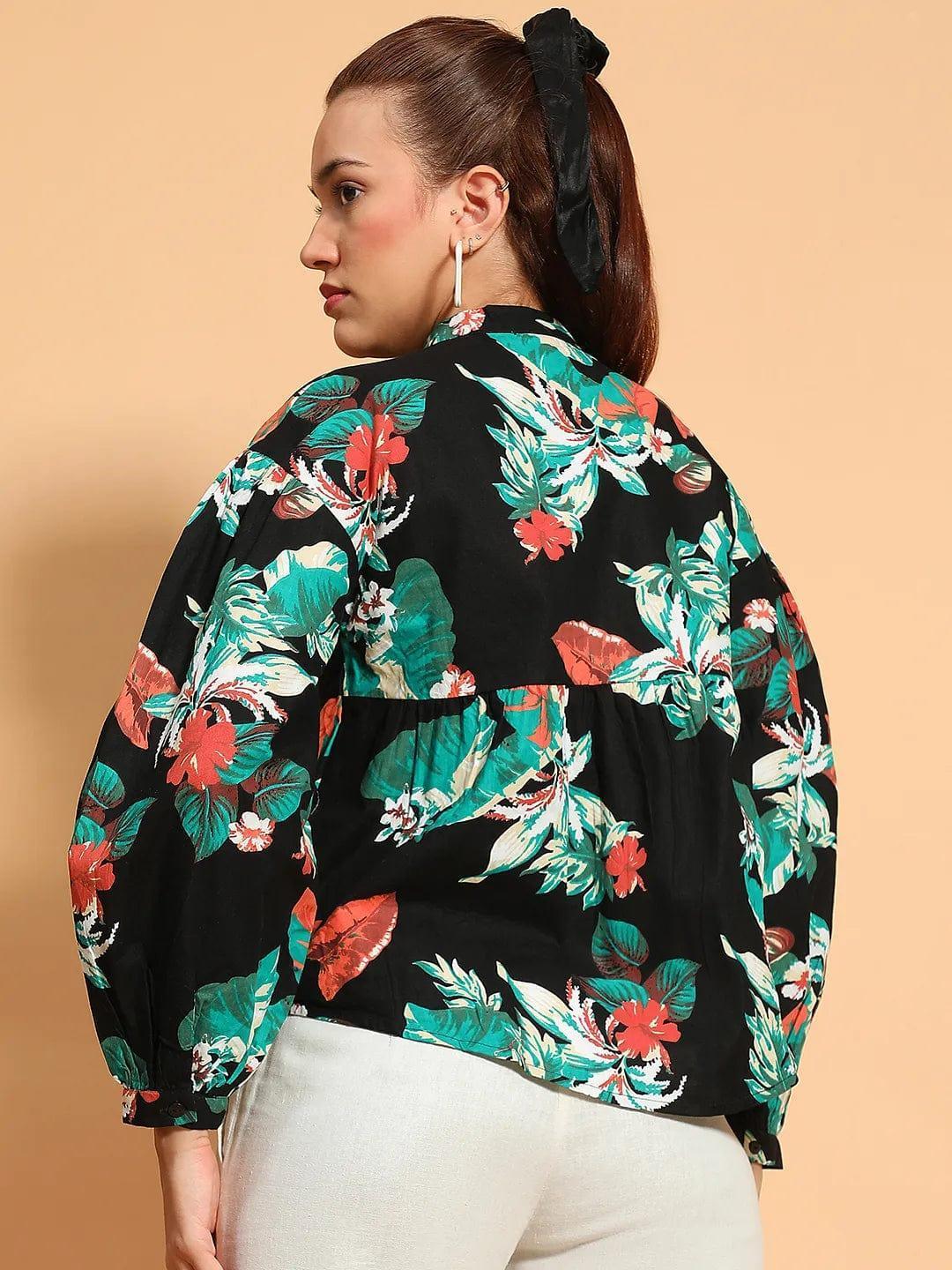 Multicolor Floral Print Long Sleeve Women Cotton Top - oxolloxo