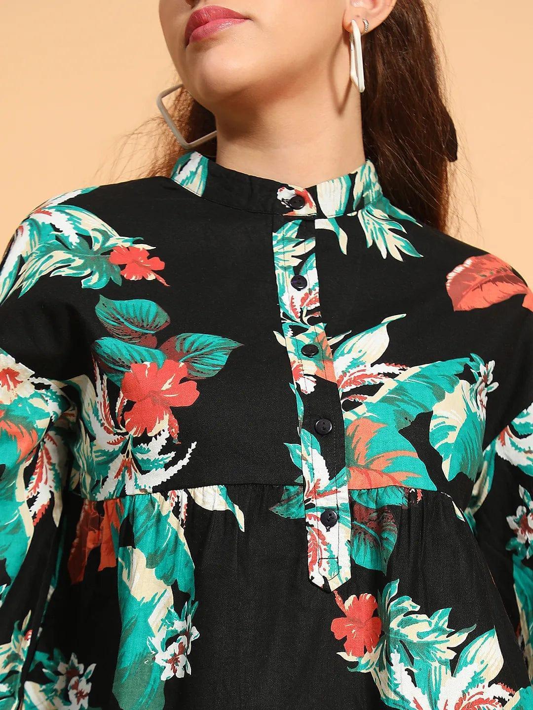 Multicolor Floral Print Long Sleeve Women Cotton Top - oxolloxo