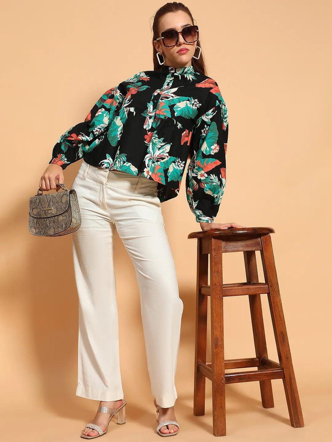 Multicolor Floral Print Long Sleeve Women Cotton Top - oxolloxo