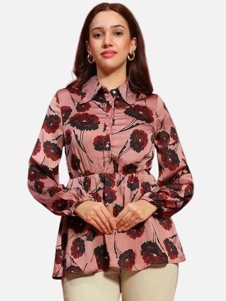 Maroon Floral Print Top