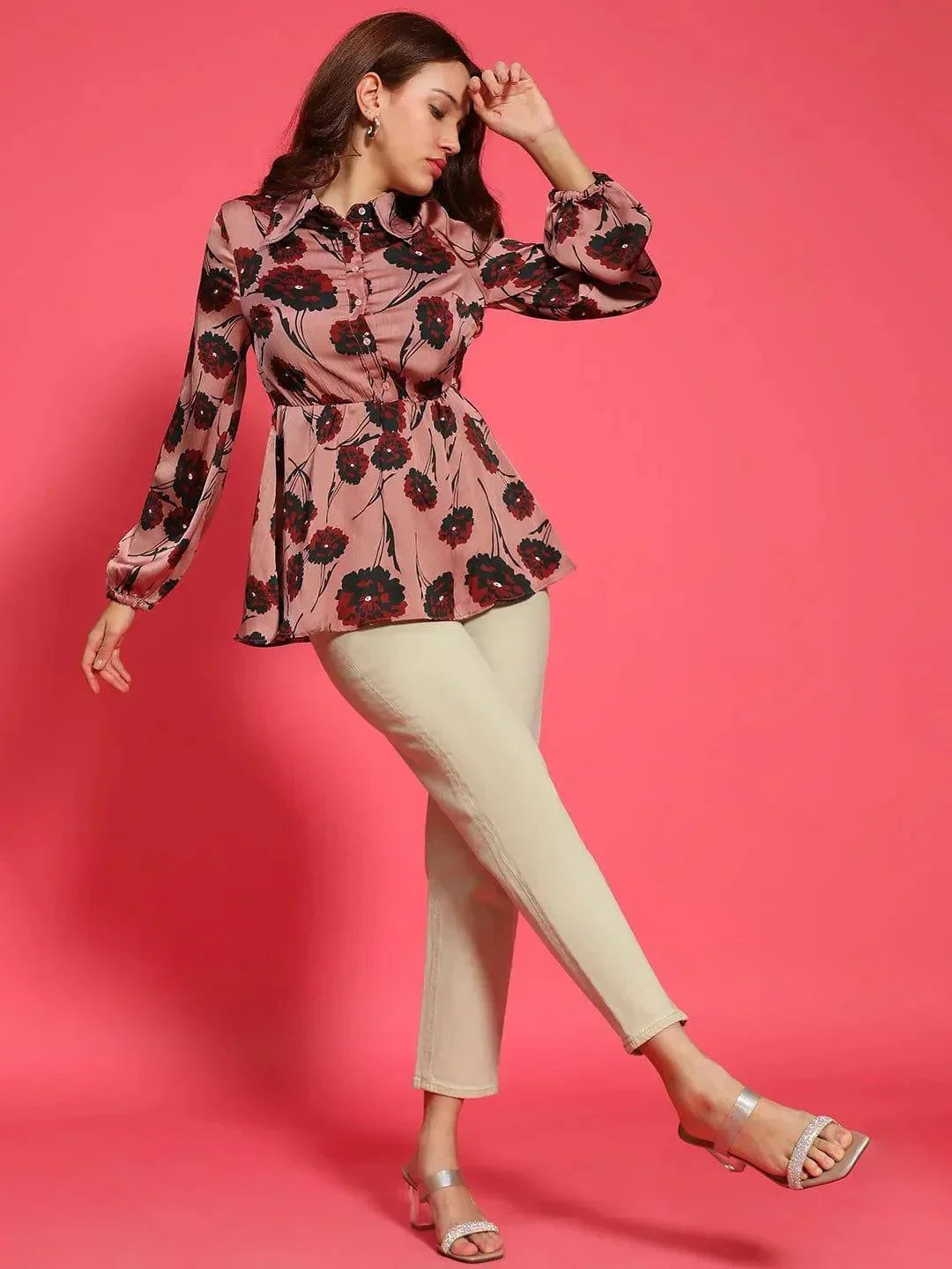 Maroon Floral Print Top