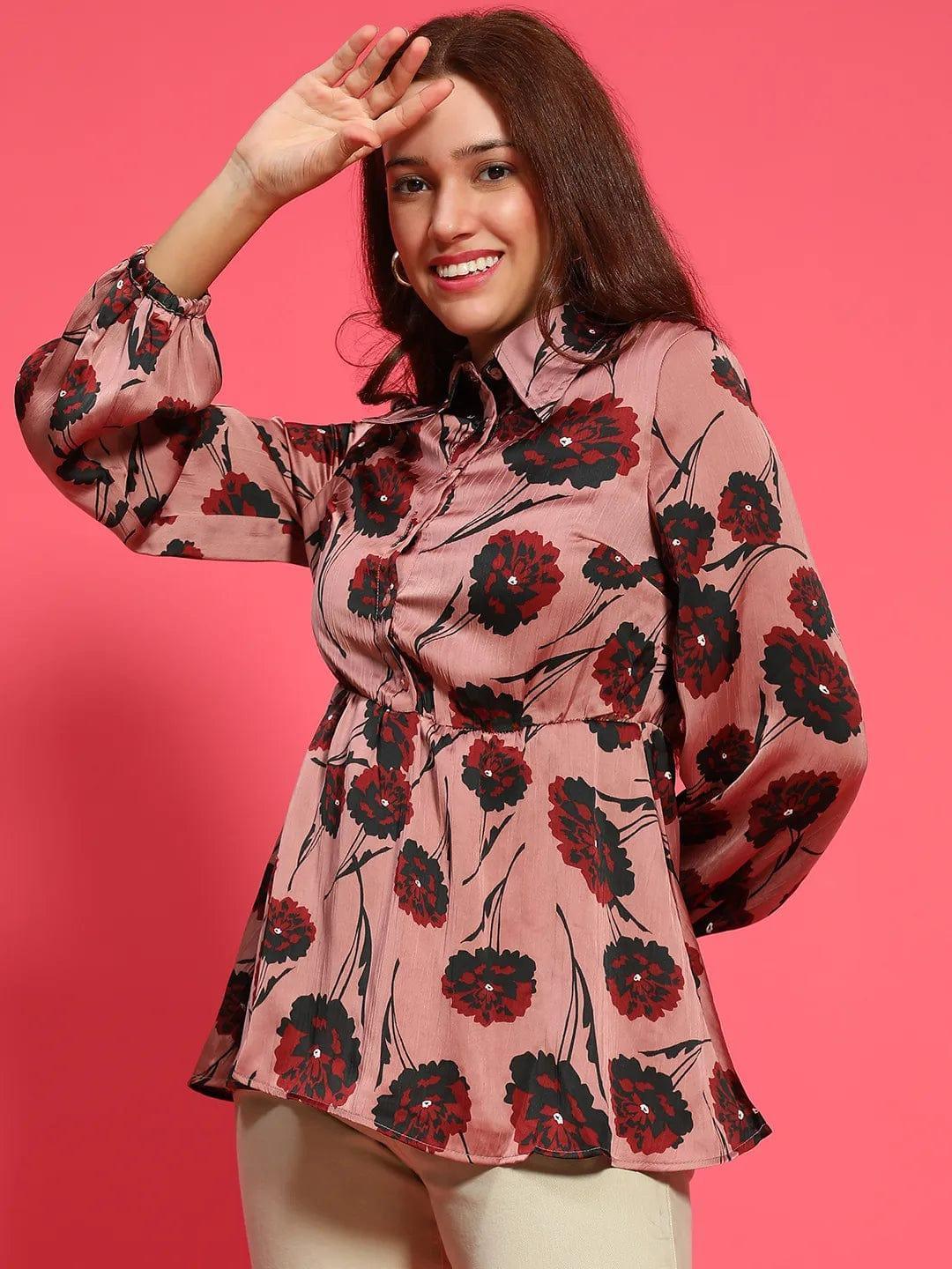 Maroon Floral Print Top