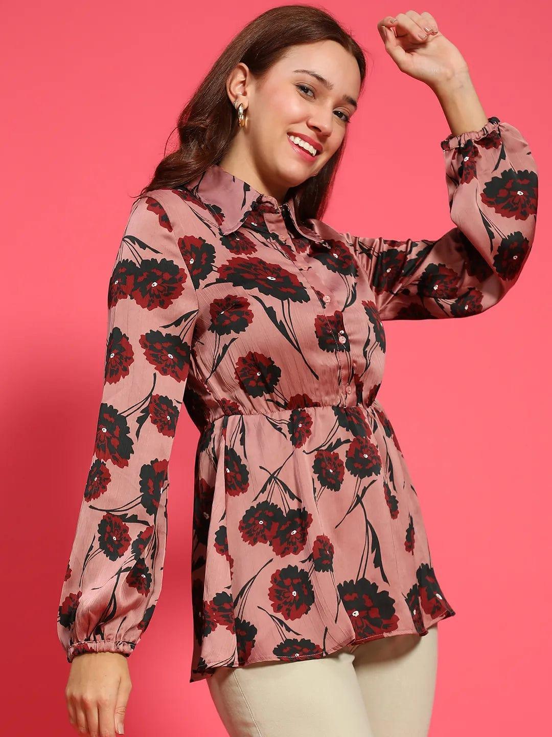 Maroon Floral Print Top