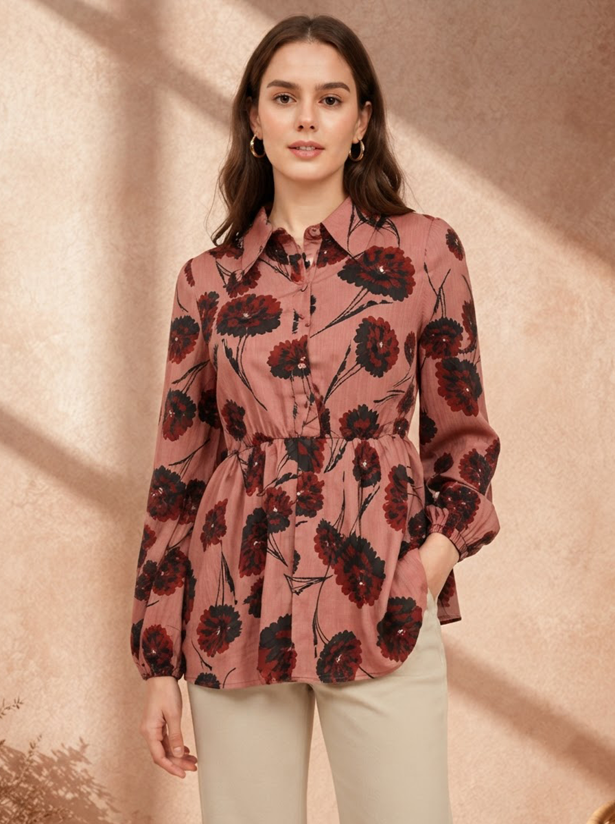 Maroon Floral Print Top
